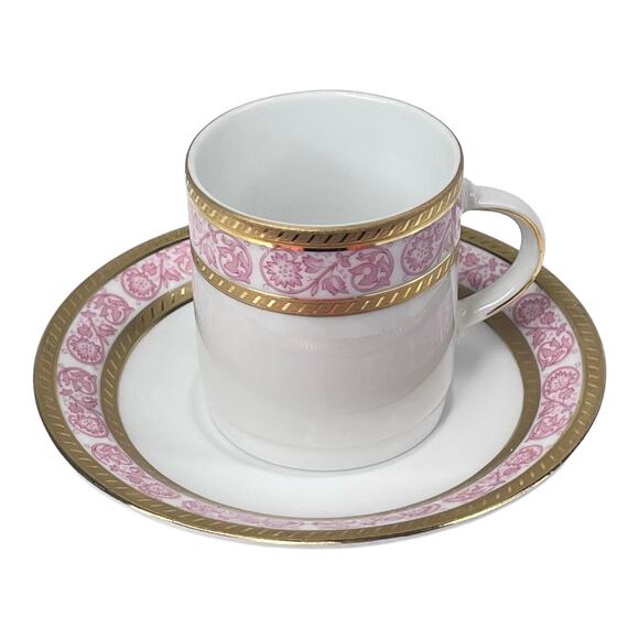 Tirschenreuth Bavaria TEA CUP & SAUCER SET German Porcelain Demitasse Pink Gold - Picture 1 of 8
